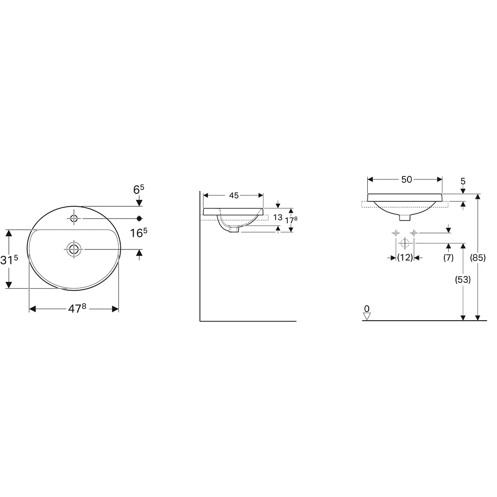 Geberit VariForm 50x45 cm Oval Tezgah Üstü Lavabo 2