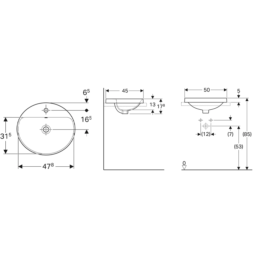 Geberit VariForm 50x45 Oval Tezgah Üstü Lavabo 2