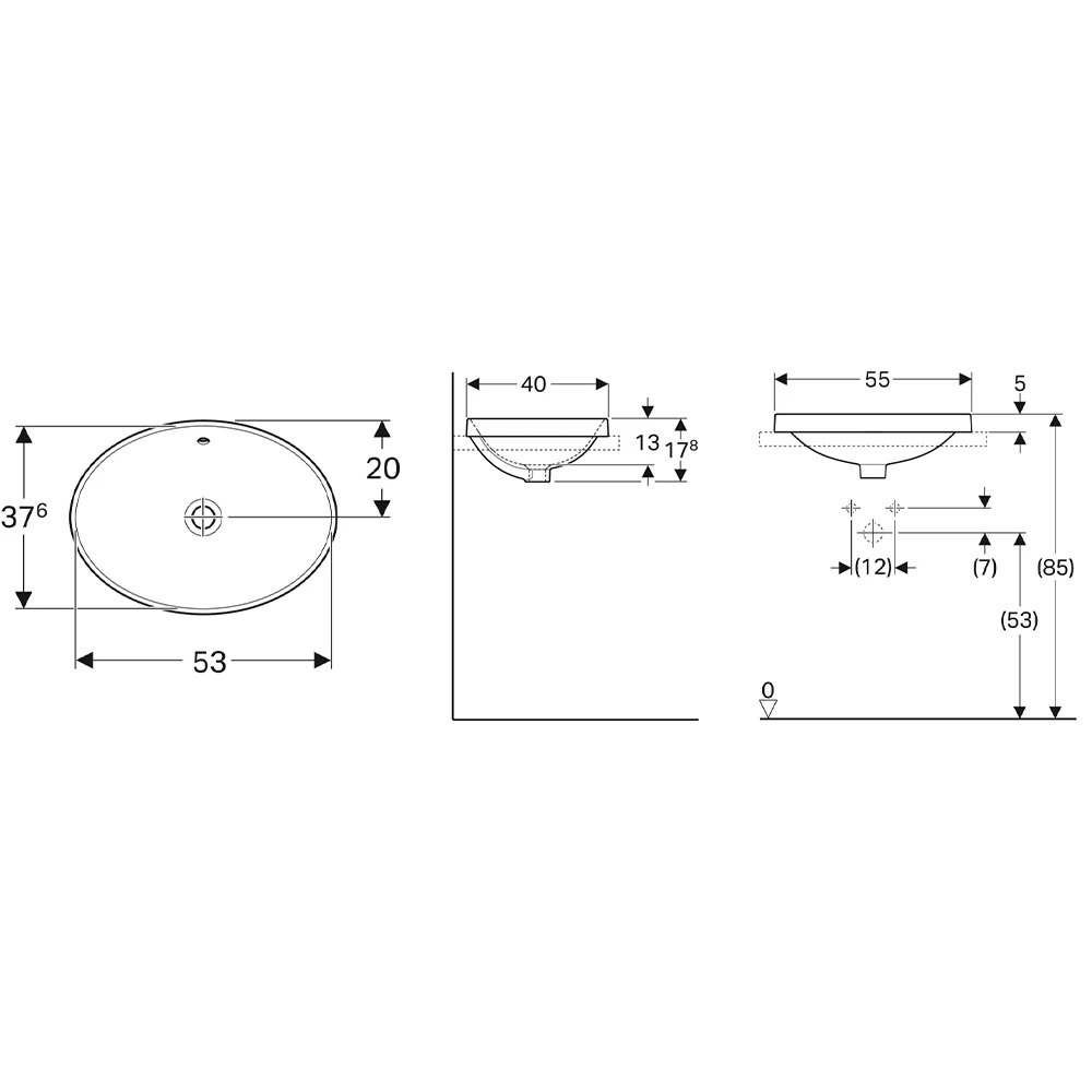 Geberit VariForm 55x40 cm Oval Tezgah Üstü Lavabo 2