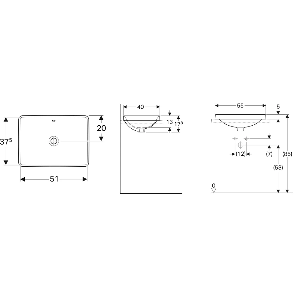 Geberit VariForm 55x40 cm Dikdörtgen Tezgah Üstü Lavabo 2