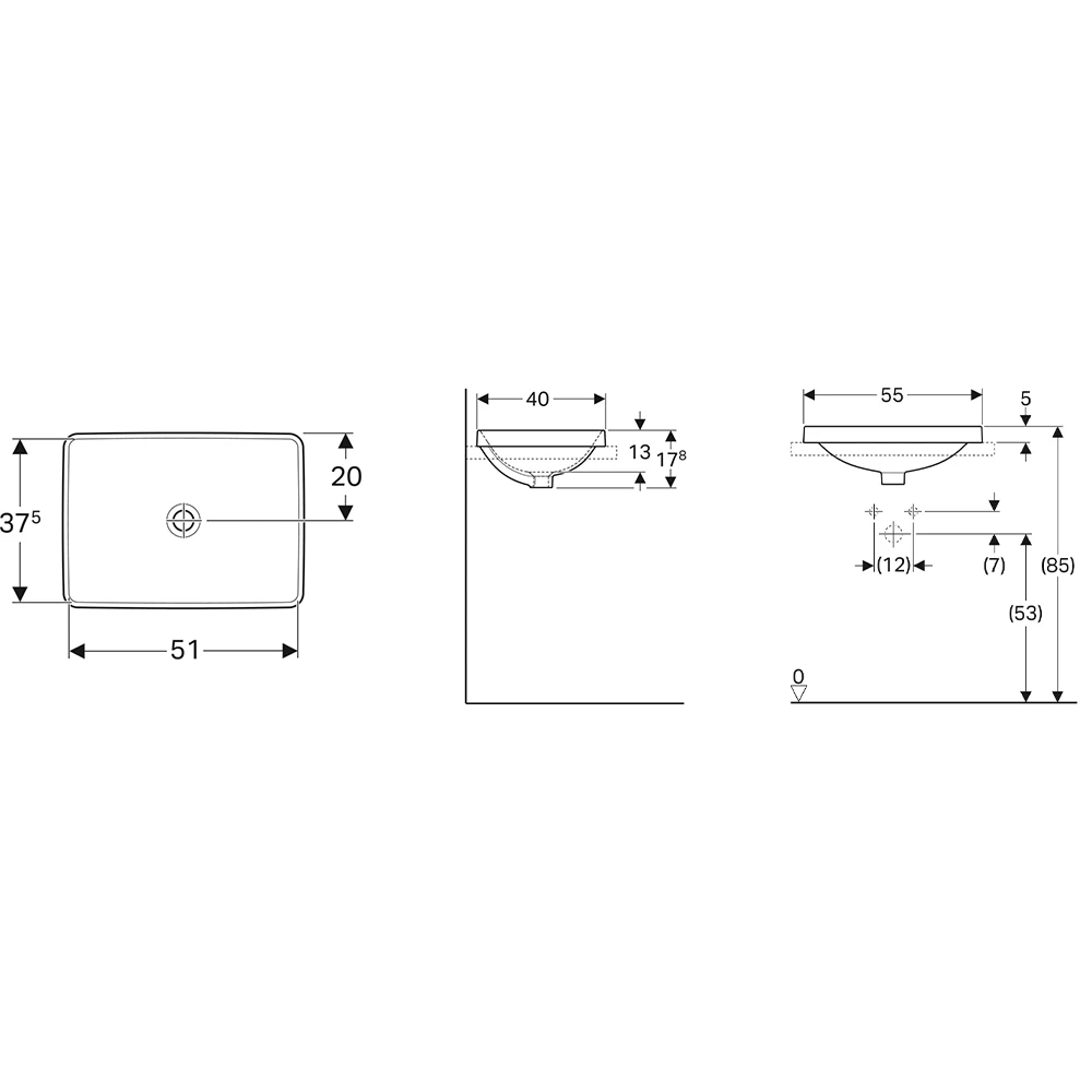 Geberit VariForm 55x40 Cm Dikdörtgen Tezgah Üstü Lavabo - 500.738.01.2 2