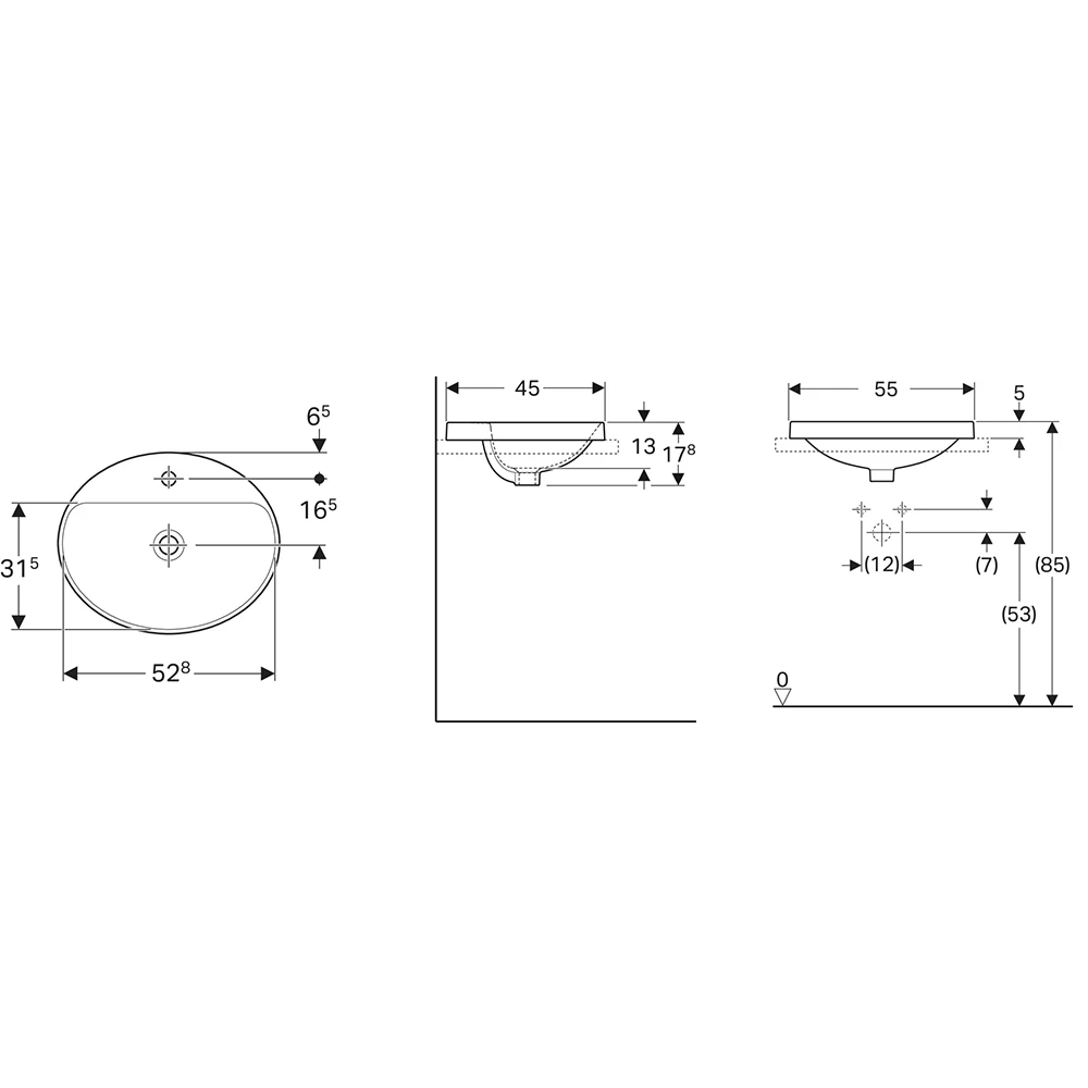 Geberit VariForm 55x45 cm Oval Tezgah Üstü Lavabo 2
