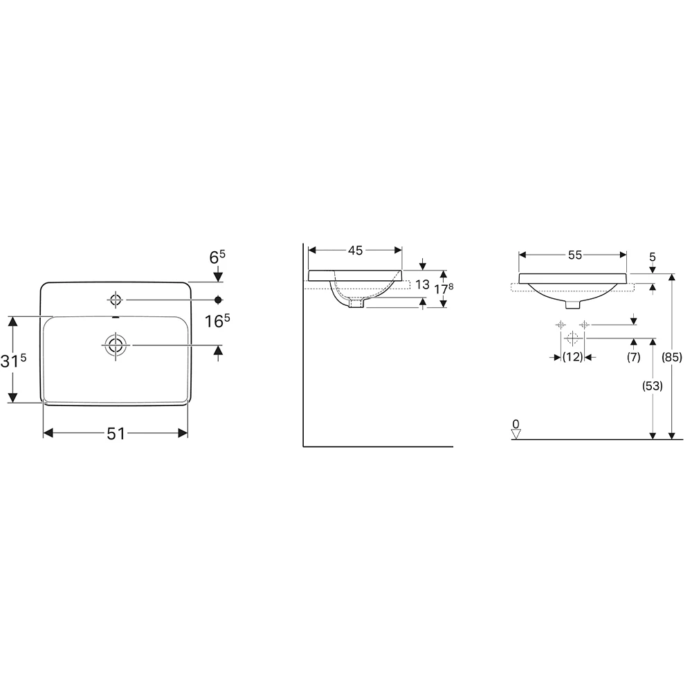 Geberit VariForm 55x45 cm Dikdörtgen Tezgah Üstü Lavabo 2