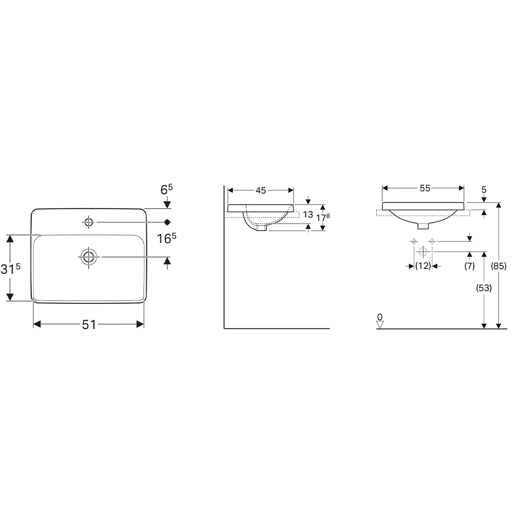 Geberit VariForm 55x45 Cm Dikdörtgen Tezgah Üstü Lavabo - 500.742.01.2 2