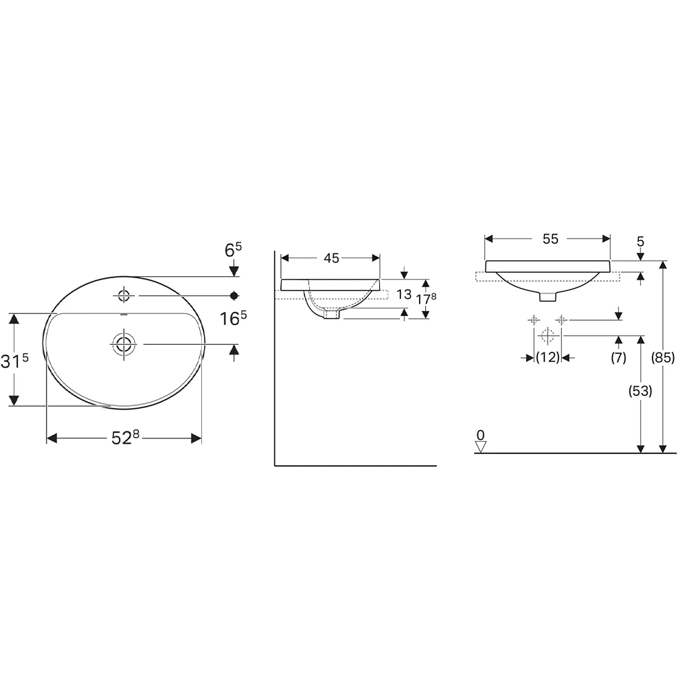 Geberit VariForm 55x45 cm Tezgah Üstü Lavabo 2