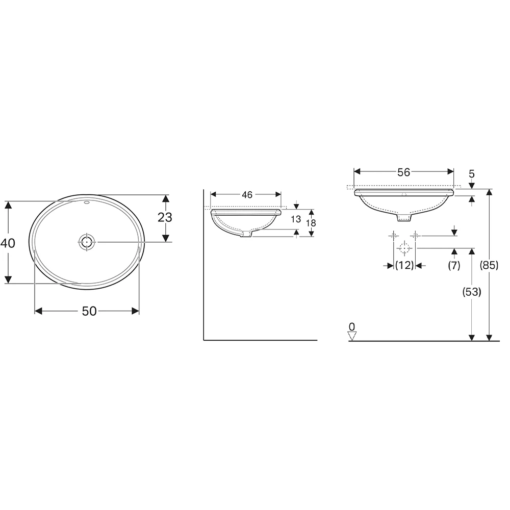Geberit VariForm 56x46 Cm Oval Tezgah Altı Lavabo - 500.752.01.2 2
