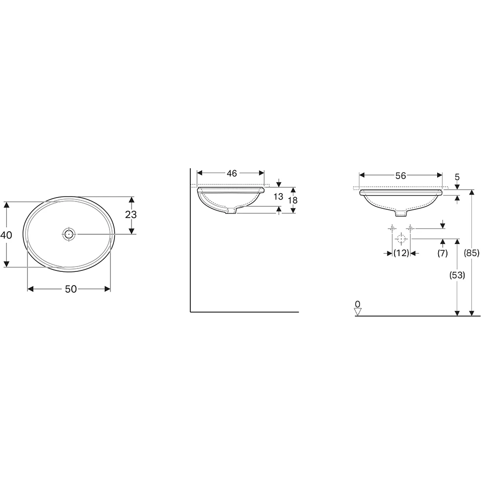 Geberit VariForm 56x46 Cm Oval Tezgah Altı Lavabo - 500.754.01.2 2