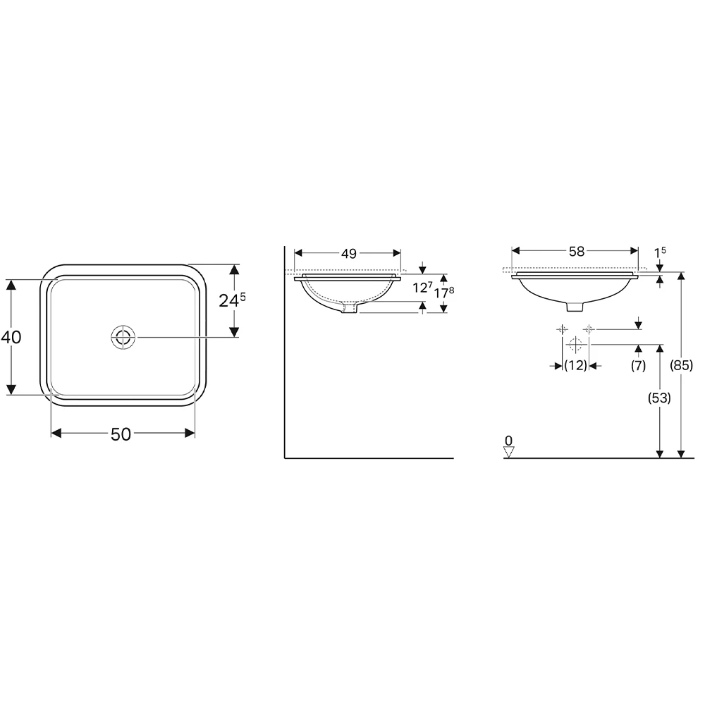 Geberit VariForm 58x49 cm Dikdörtgen Tezgah Altı Lavabo 2