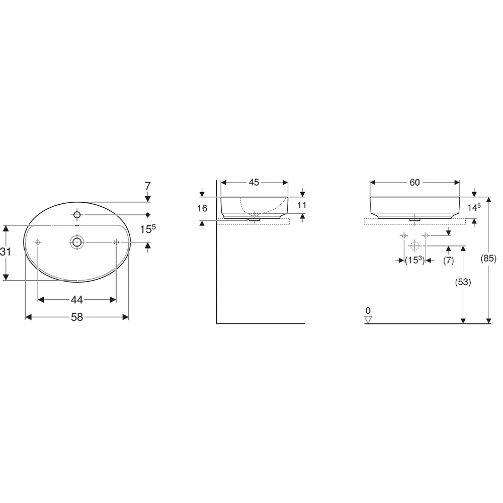 Geberit VariForm 60x45 cm Oval Çanak Lavabo 2