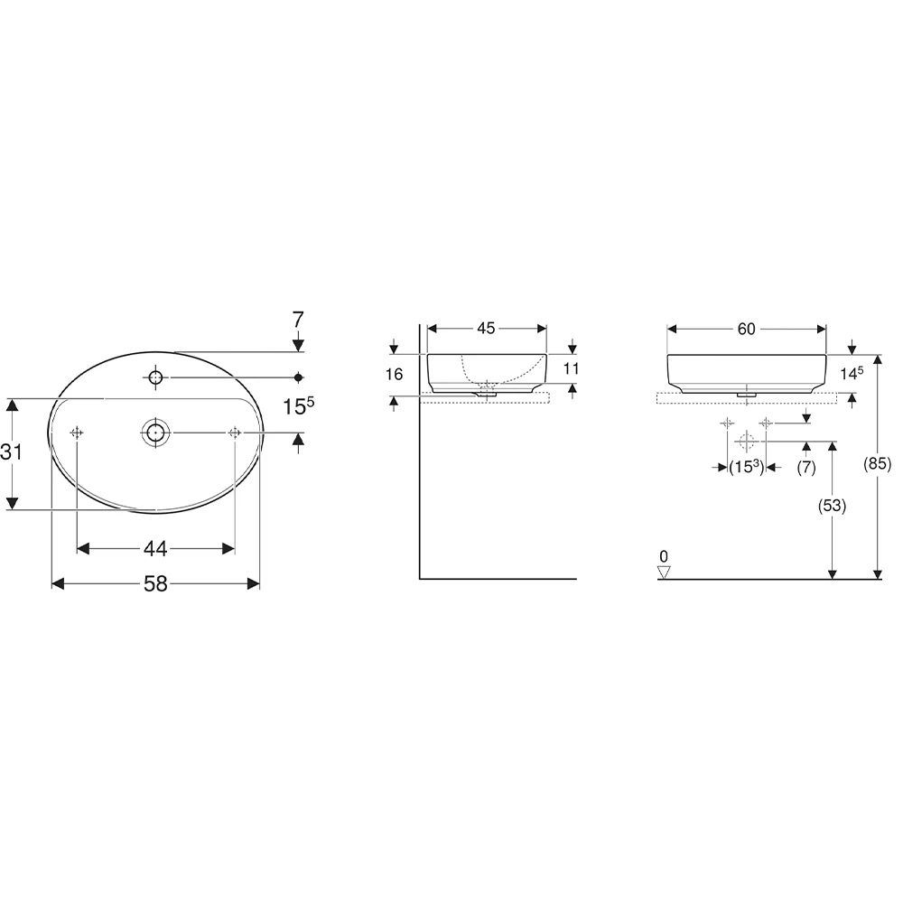 Geberit VariForm 60x45 Cm Oval Çanak Lavabo - 500.773.01.2 2