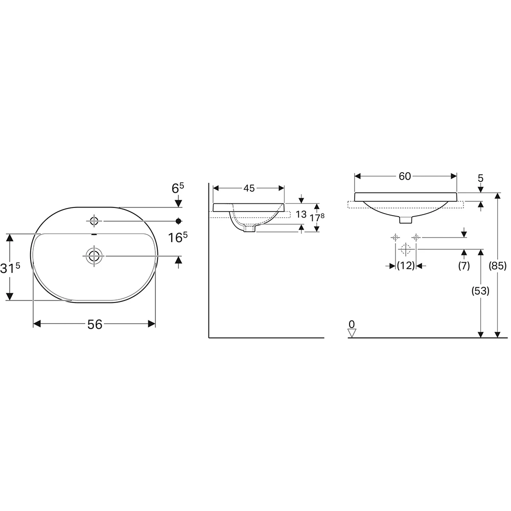 Geberit VariForm 60x45 cm Tezgah Üstü Lavabo 2