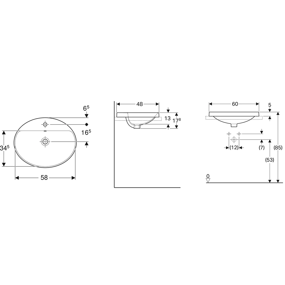 Geberit VariForm 60x48 cm Oval Tezgah Üstü Lavabo 2
