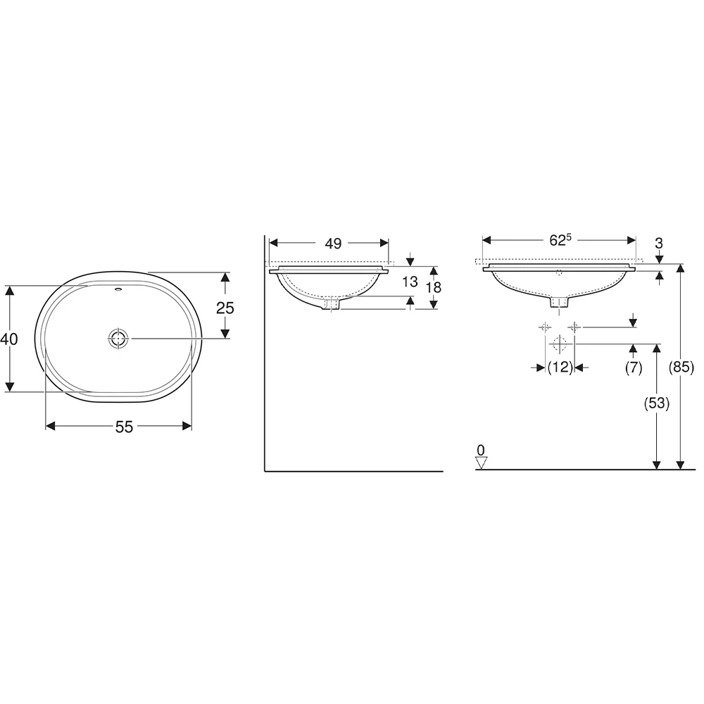 Geberit VariForm 63x49 cm Eliptik Yuvarlak Tezgah Altı Lavabo 2