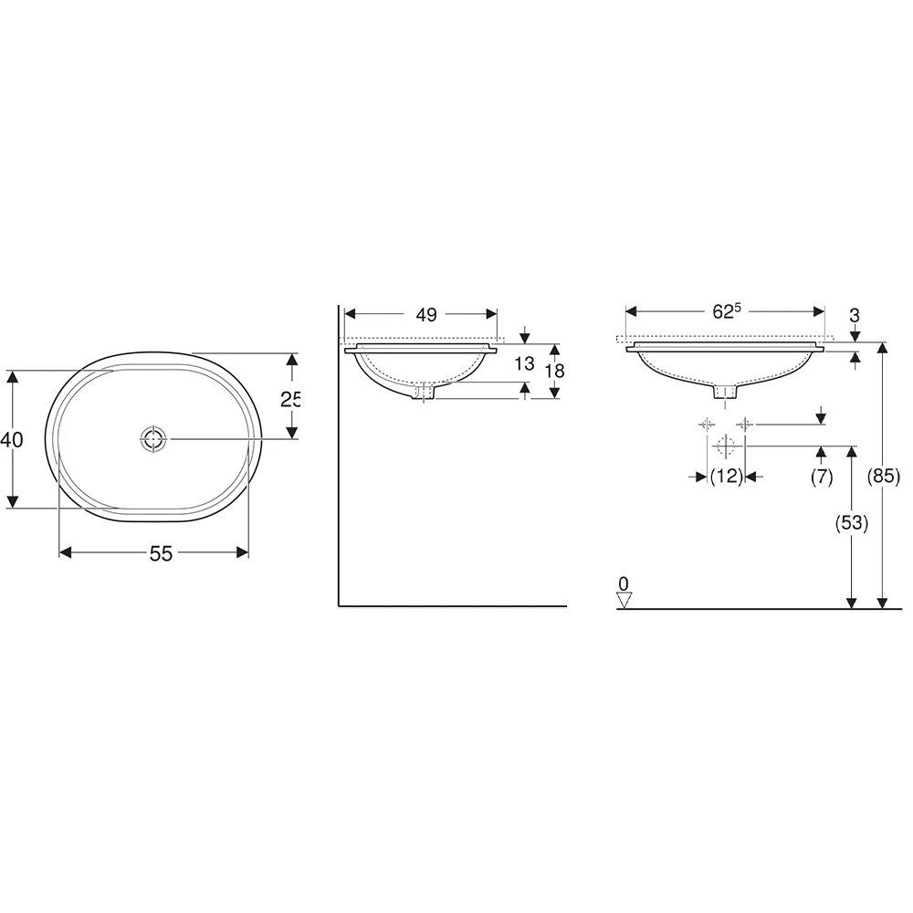 Geberit VariForm 63x49 Cm Eliptik Yuvarlak Tezgah Altı Lavabo - 500.758.01.2 2