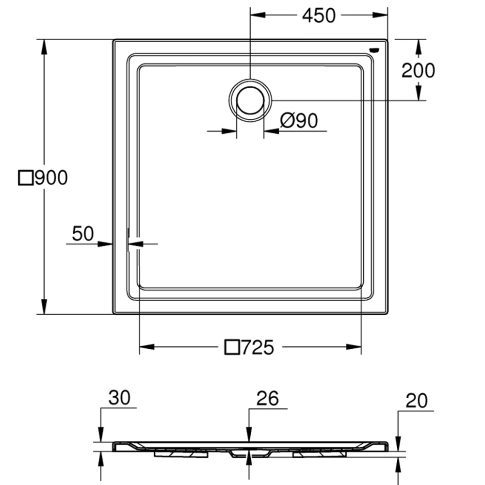 Grohe 90x90 Cm Akrilik Kare Duş Teknesi - 39301000 2