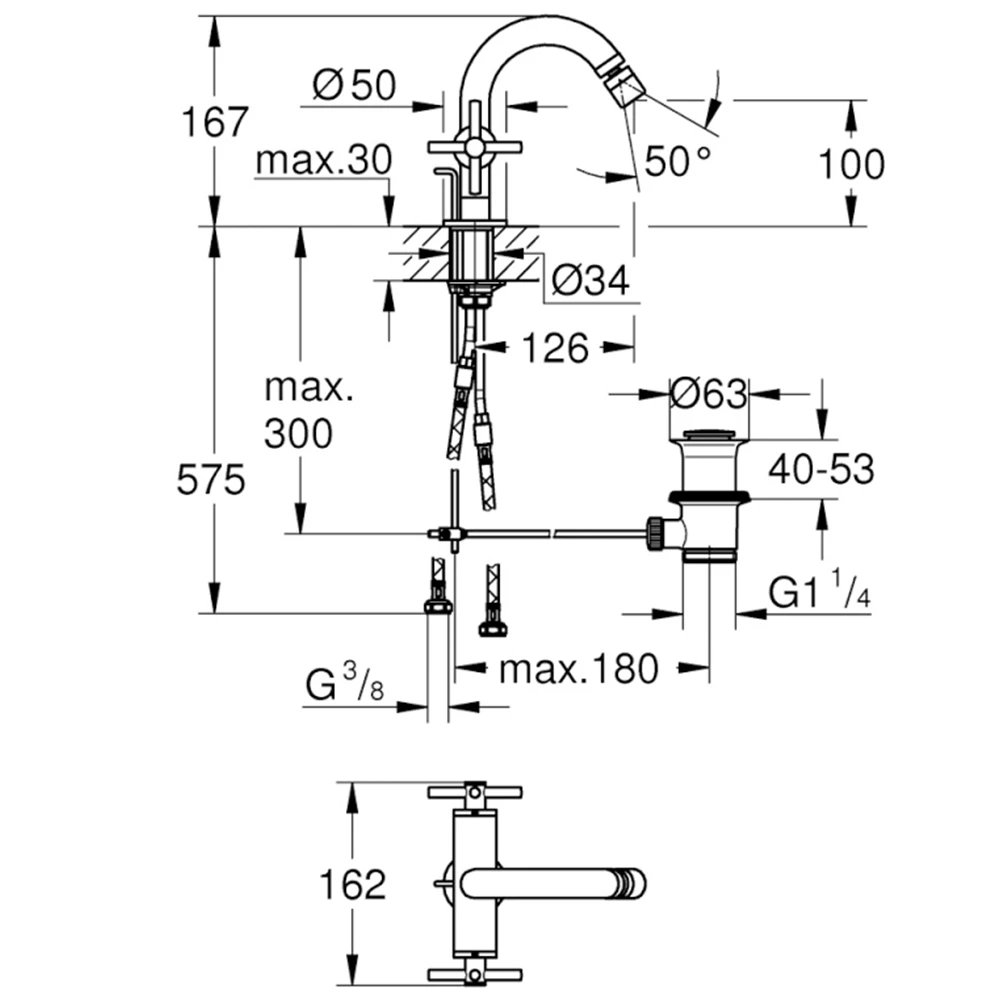 Grohe Atrio New Classic Tek Delikli Bide Bataryası - 24027003 2