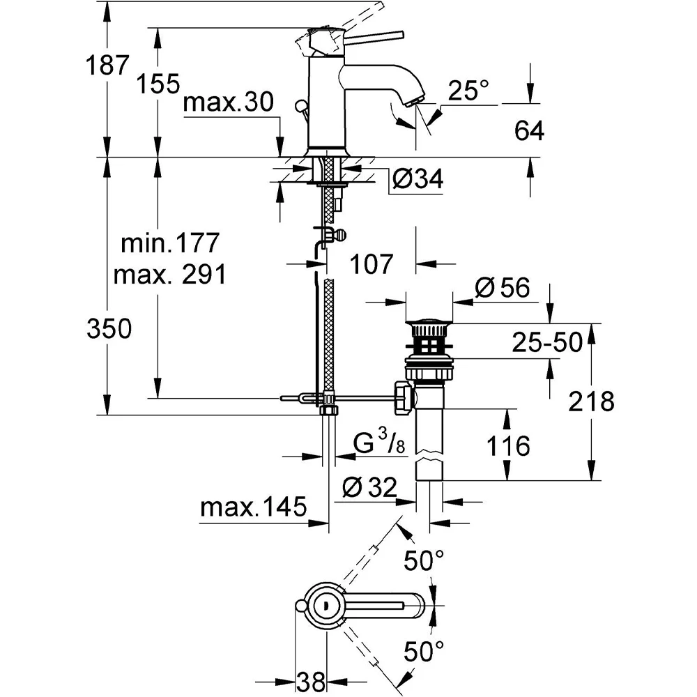 Grohe BauClassic Kumandalı Lavabo Bataryası - 23161000 2