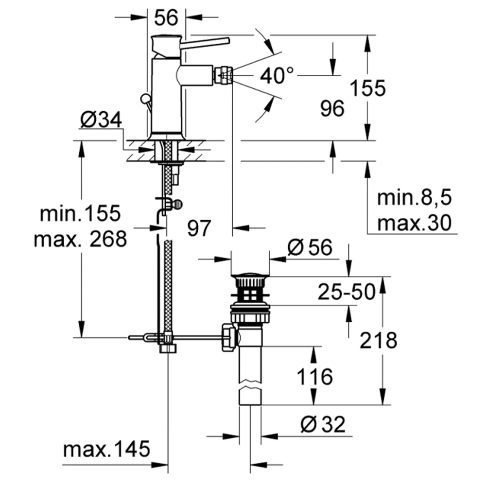 Grohe BauClassic Tek Kumandalı Bide Bataryası - 32864000 2