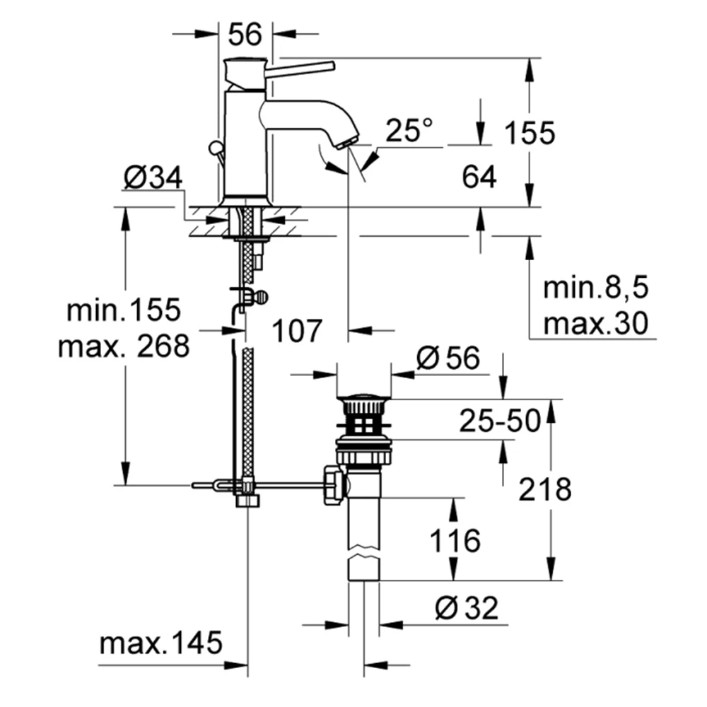 Grohe BauClassic Tek Kumandalı Lavabo Bataryası - 32862000 2
