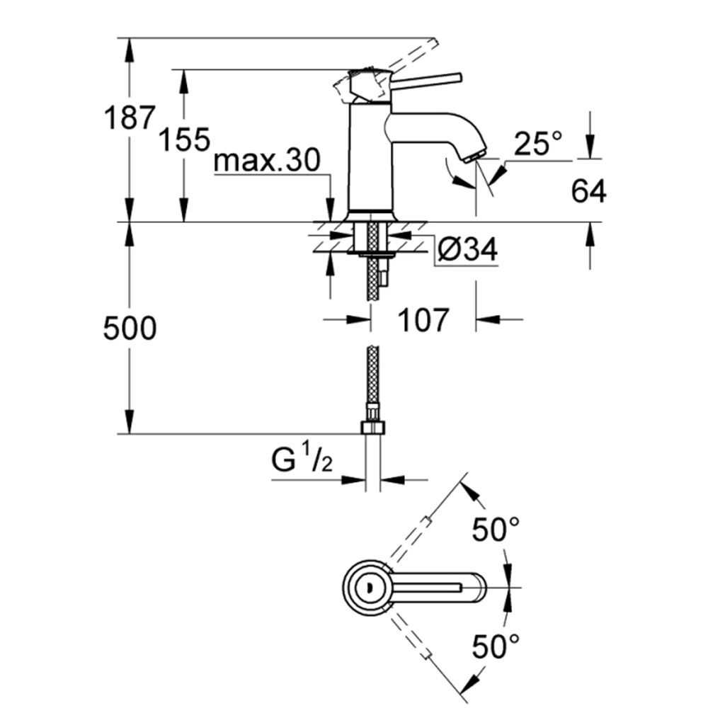 Grohe BauClassic Tek Kumandalı Lavabo Bataryası - 32863000 2