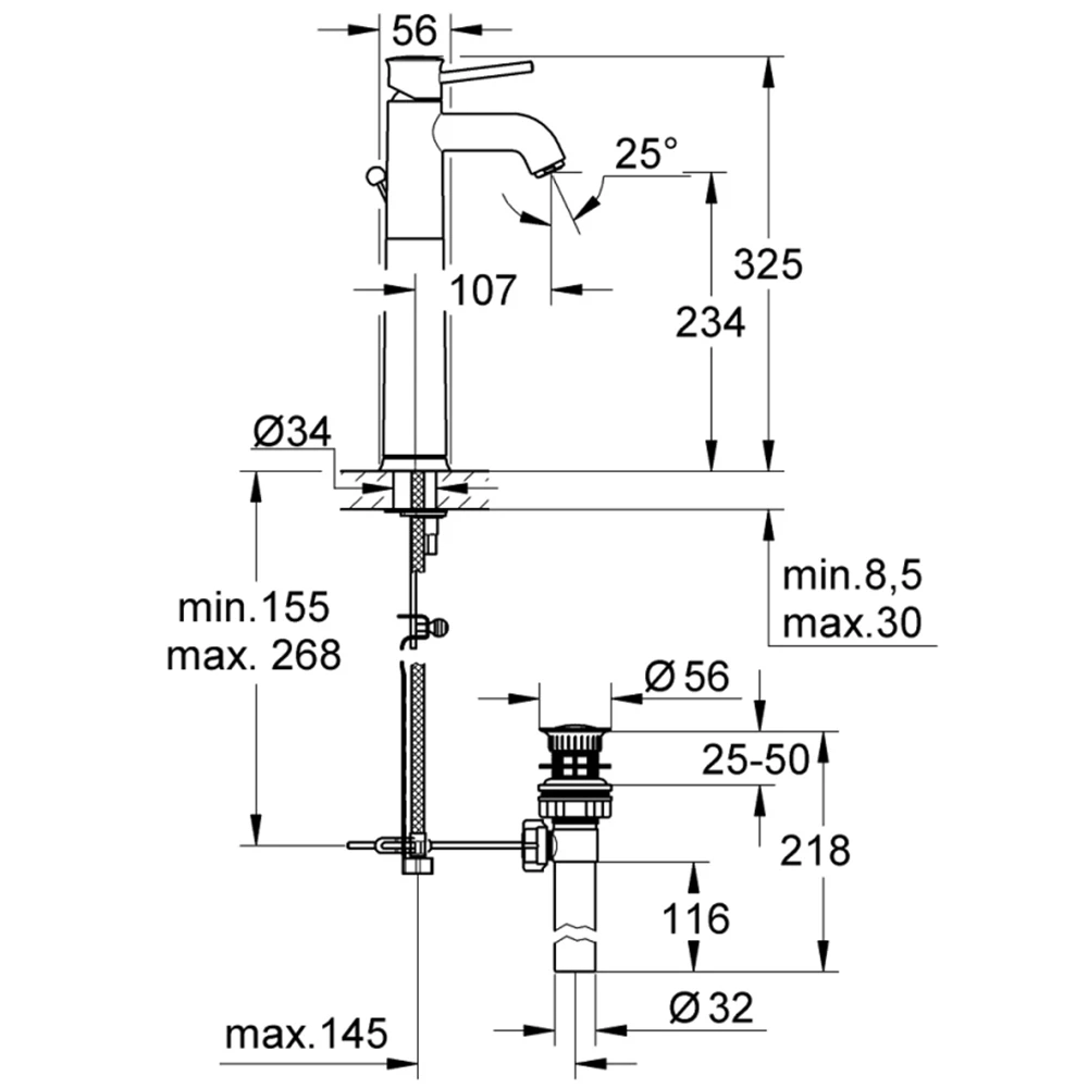 Grohe BauClassic Tek Kumandalı Lavabo Bataryası - 32868000 2