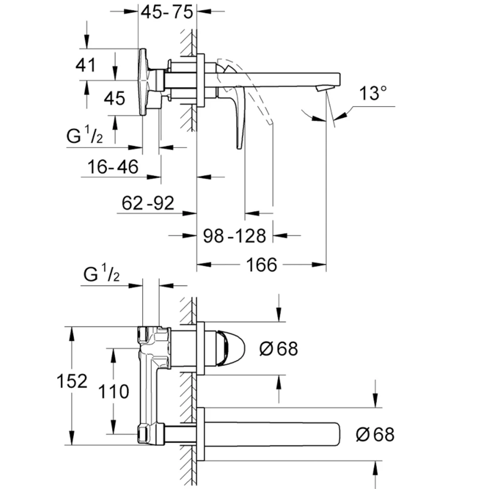 Grohe BauCurve İki Delikli Ankastre Lavabo Bataryası - 20288000 2