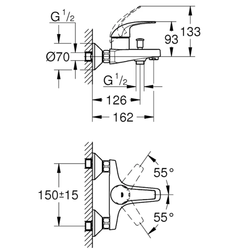 Grohe BauCurve Tek Kumandalı Banyo Bataryası - 23605000 2