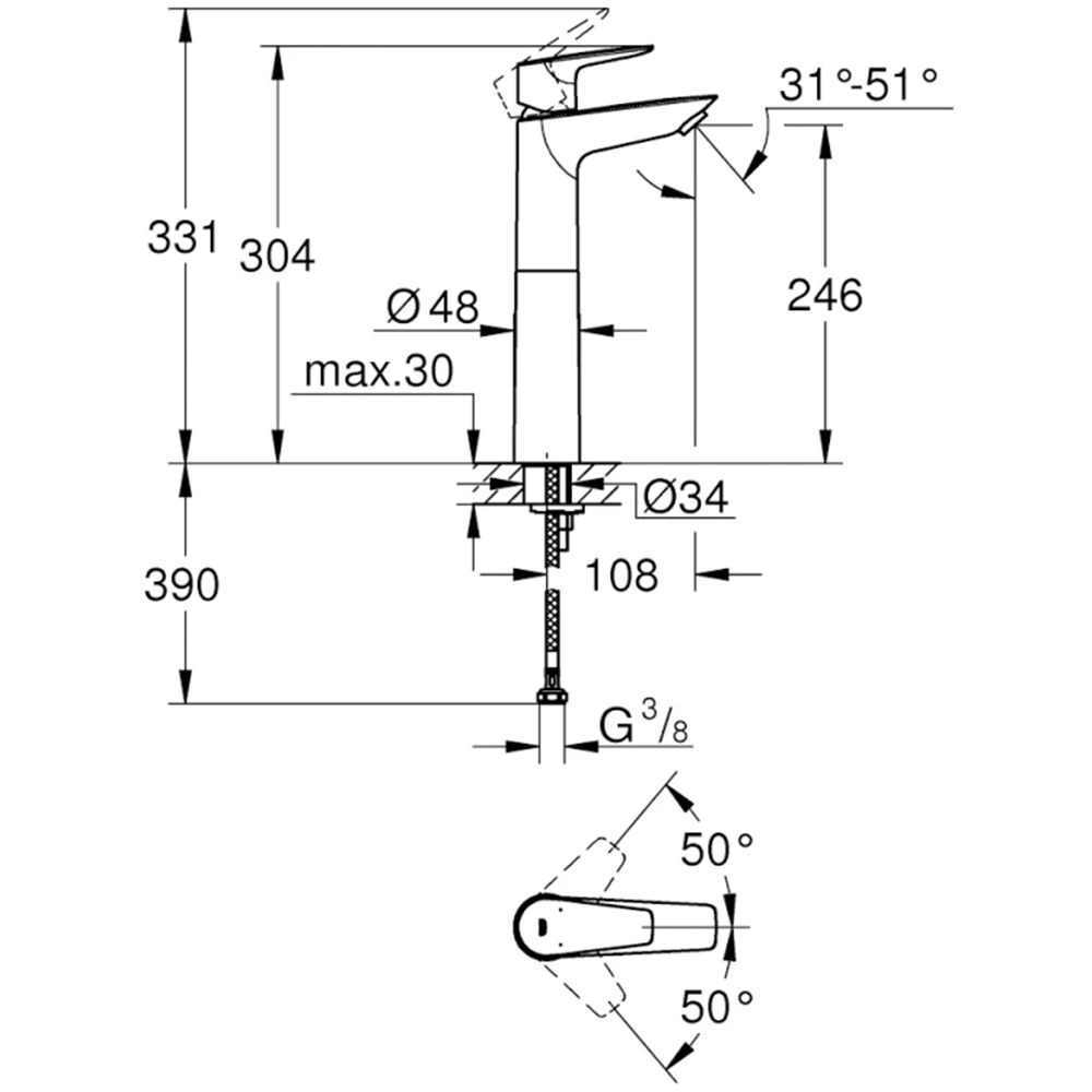 Grohe BauEdge 2020 Tek Kumandalı Lavabo Bataryası - 23761001 2
