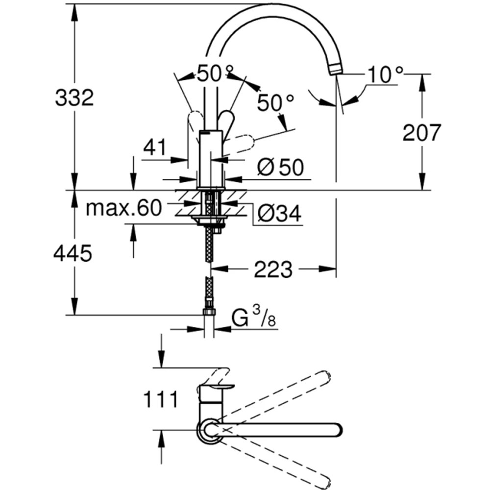 Grohe BauEdge Tek Kumandalı Eviye Bataryası - 31367000 2