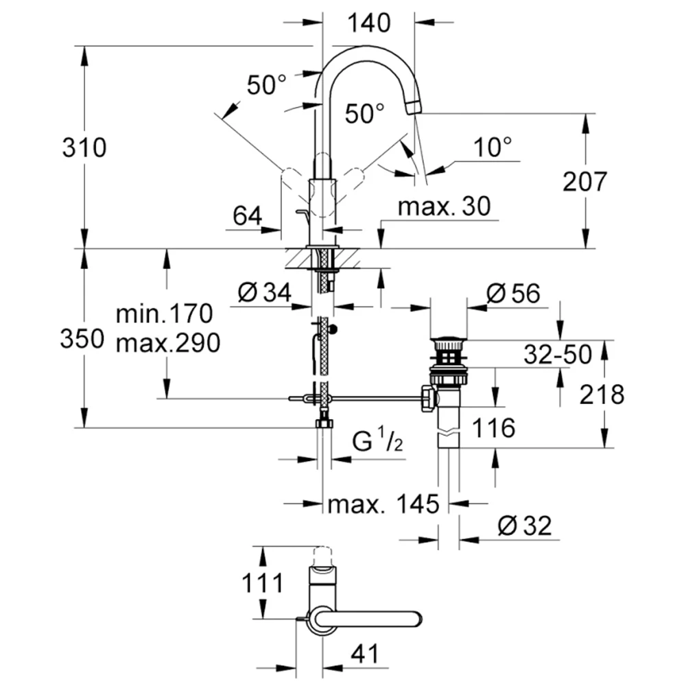 Grohe BauEdge Tek Kumandalı Lavabo Bataryası - 23093000 2