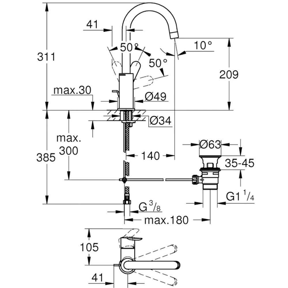 Grohe BauEdge Tek Kumandalı Lavabo Bataryası - 23760000 2