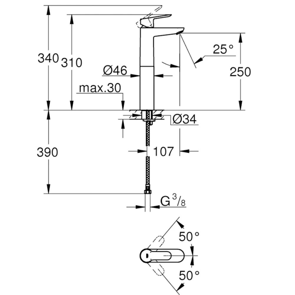 Grohe BauEdge Tek Kumandalı Lavabo Bataryası - 23761000 2