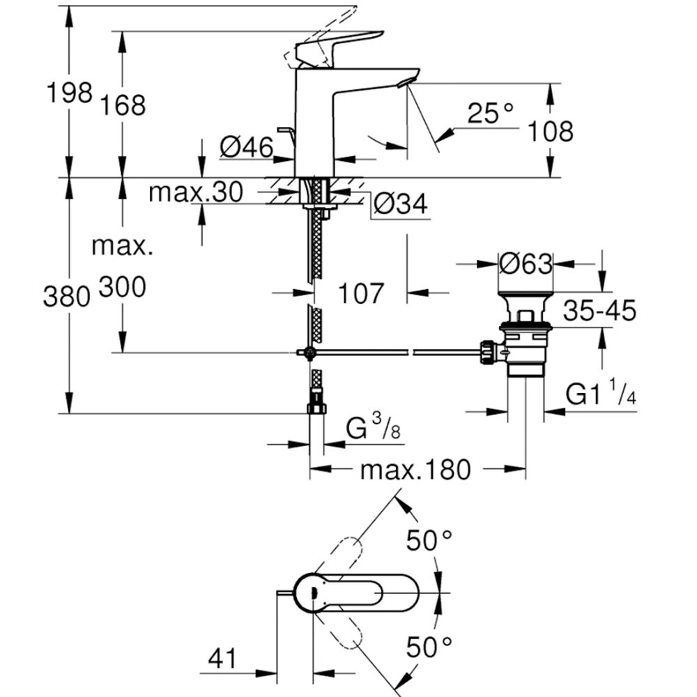 Grohe Bauedge Tek Kumandalı Lavabo Bataryası - 23822000 2