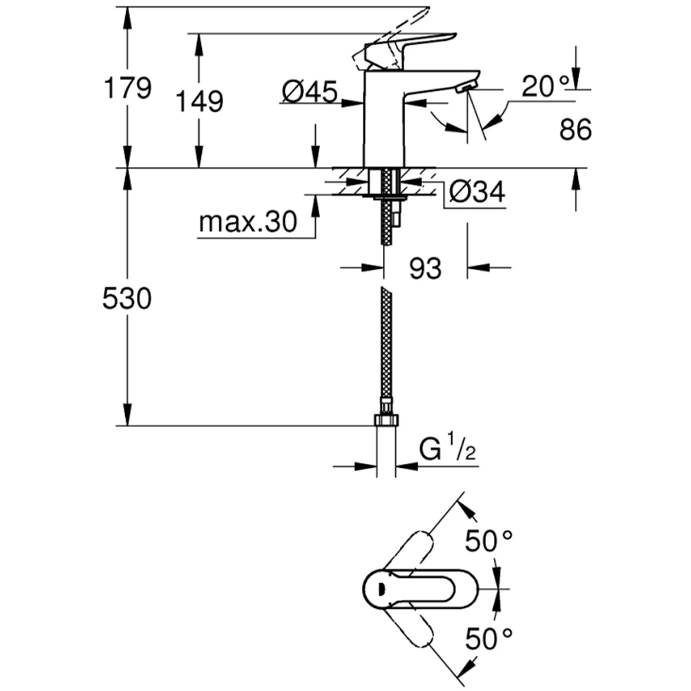 Grohe BauEdge Tek Kumandalı Lavabo Bataryası - 32858000 2