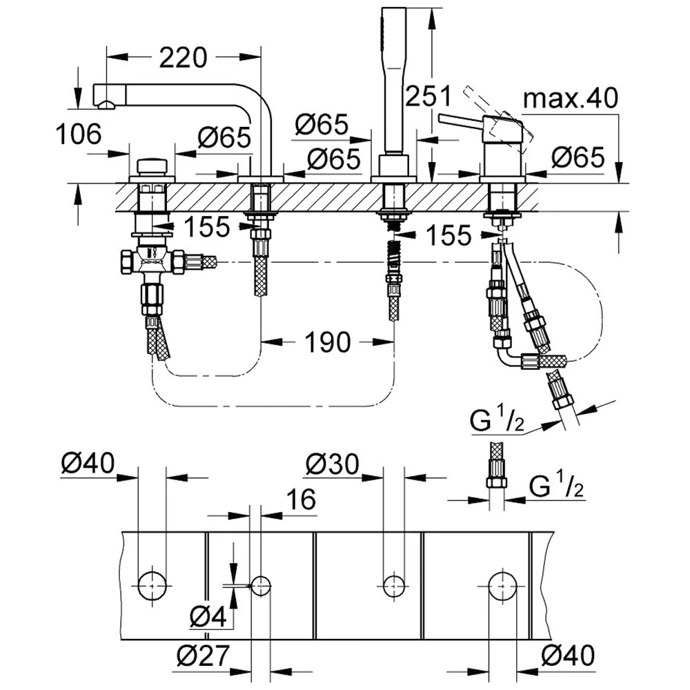 Grohe Concetto New Dört Delikli Küvet bataryası - 19576002 2