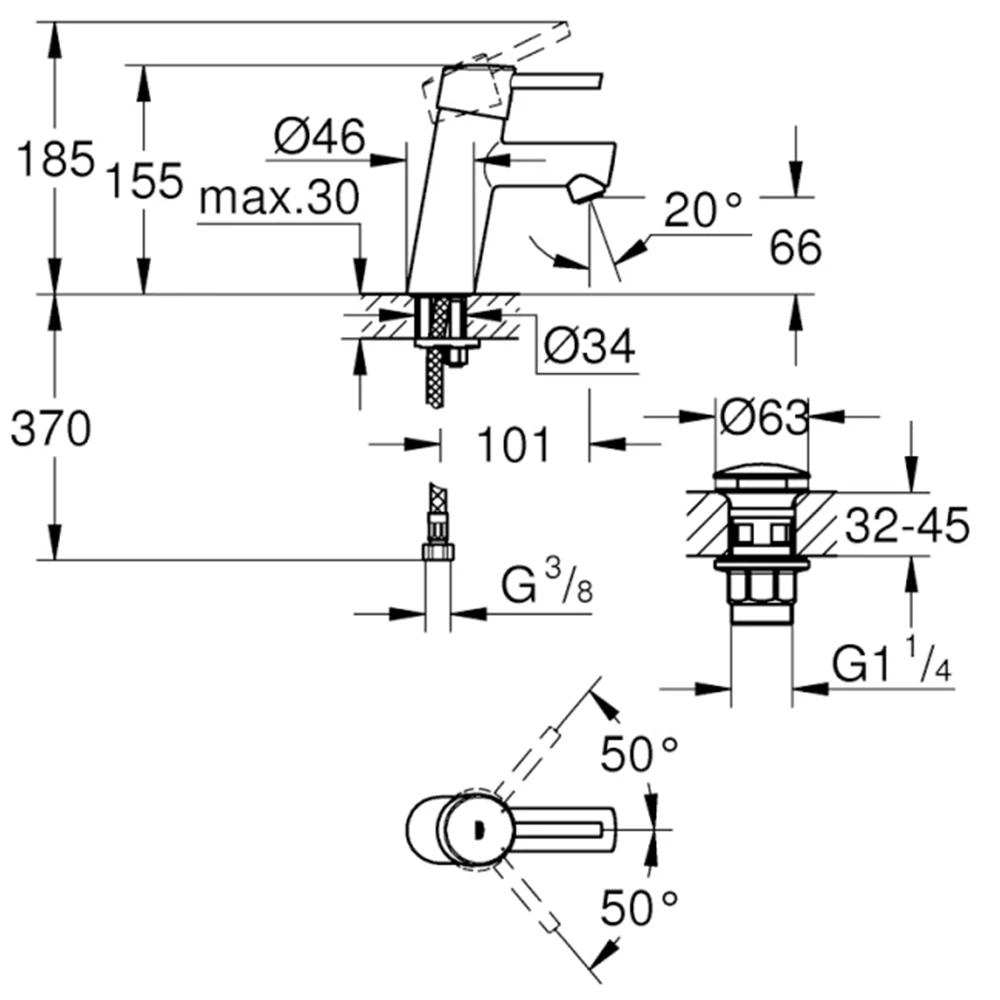 GRohe Concetto New Tek Kumandalı Lavabo Bataryası - 23931001 2
