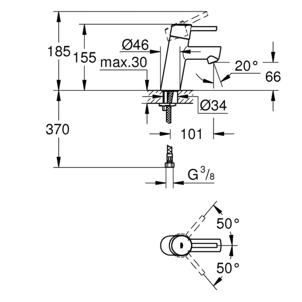 Grohe Concetto New Tek Kumandalı Lavabo Bataryası - 3224010E 2