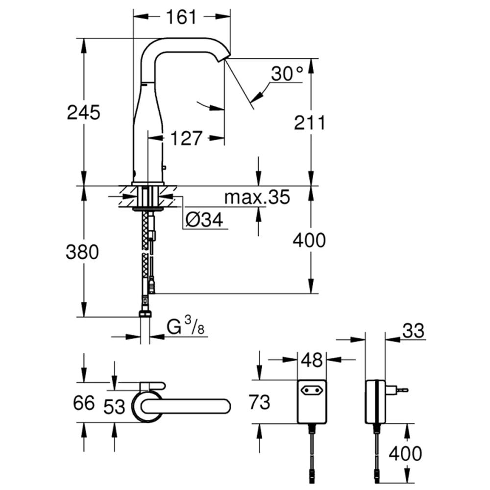 Grohe Essence E Çift Su Girişli Ayarlanabilir Sıcaklık Sınırlayıcısı Fotoselli Lavabo Bataryası - 36444000 2