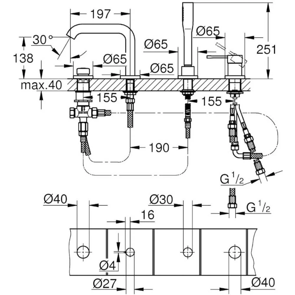 Grohe Essence New Dört Delikli Küvet Bataryası - 19578001 2