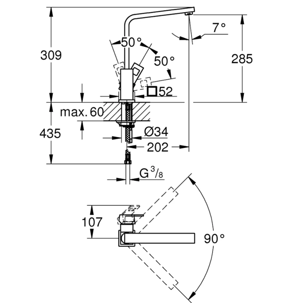 Grohe Eurocube Tek Kumandalı Eviye Bataryası - 31255000 2