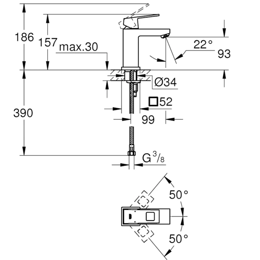 Grohe Eurocube Tek Kumandalı Lavabo Bataryası - 2313200E 2