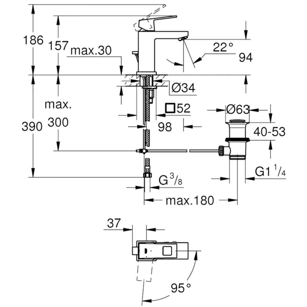 Grohe Eurocube Tek Kumandalı Lavabo Bataryası - 2339000E 2