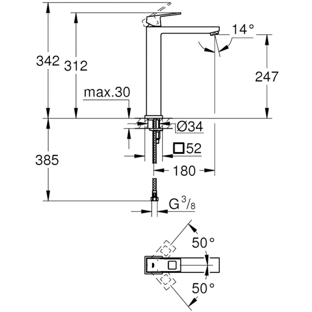 Grohe Eurocube Tek Kumandalı Lavabo Bataryası - 23406DC0 2