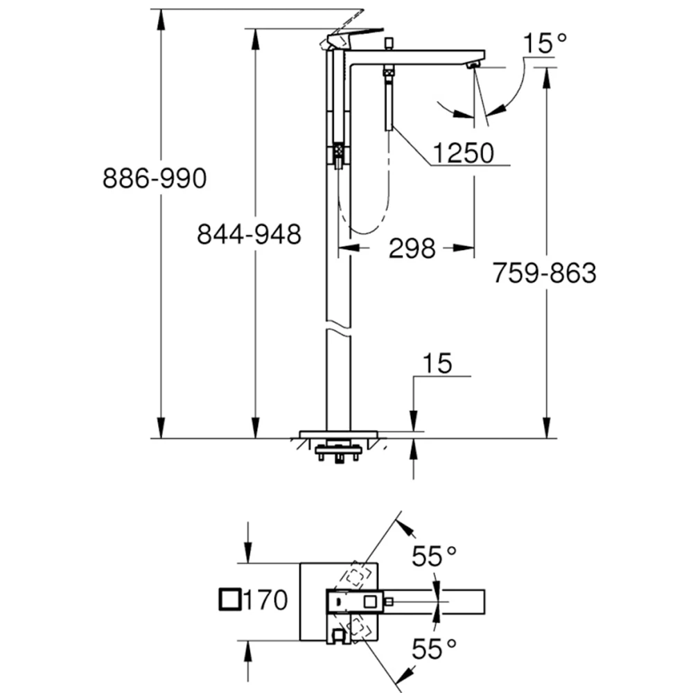 Grohe Eurocube Yerden Nikel Küvet Bataryası - 23672AL1 2