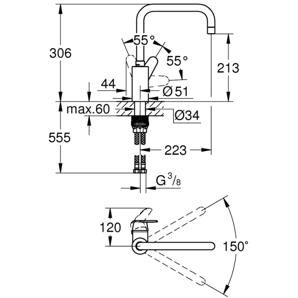 Grohe Eurodisc Cosmopolitan Tek Kumandalı Eviye Bataryası - 32259003 2