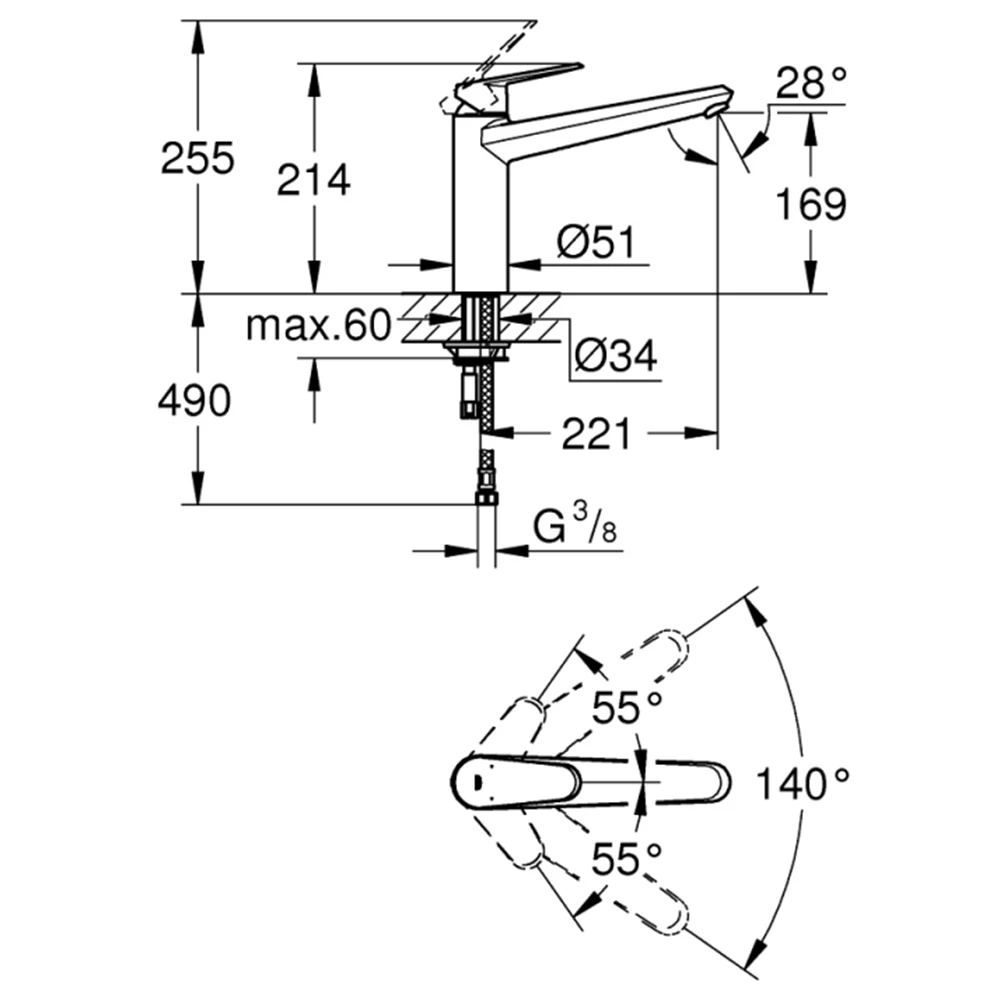 Grohe Eurodisc Cosmopolitan Tek Kumandalı Eviye Bataryası - 33770002 2