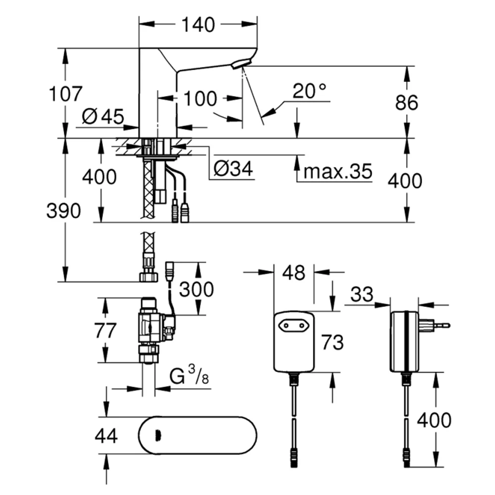Grohe Euroeco Cosmopolitan E Tek Su Girişli Fotoselli Lavabo Bataryası - 36269000 2