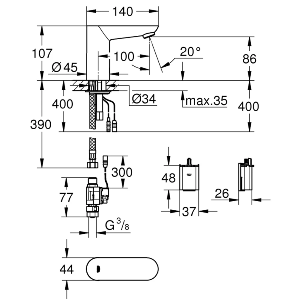 Grohe Euroeco Cosmopolitan E Tek Su Girişli Fotoselli Lavabo Bataryası - 36271000 2