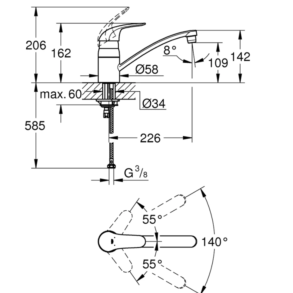 Grohe Euroeco Tek Kumandalı Eviye Bataryası - 32750000 2