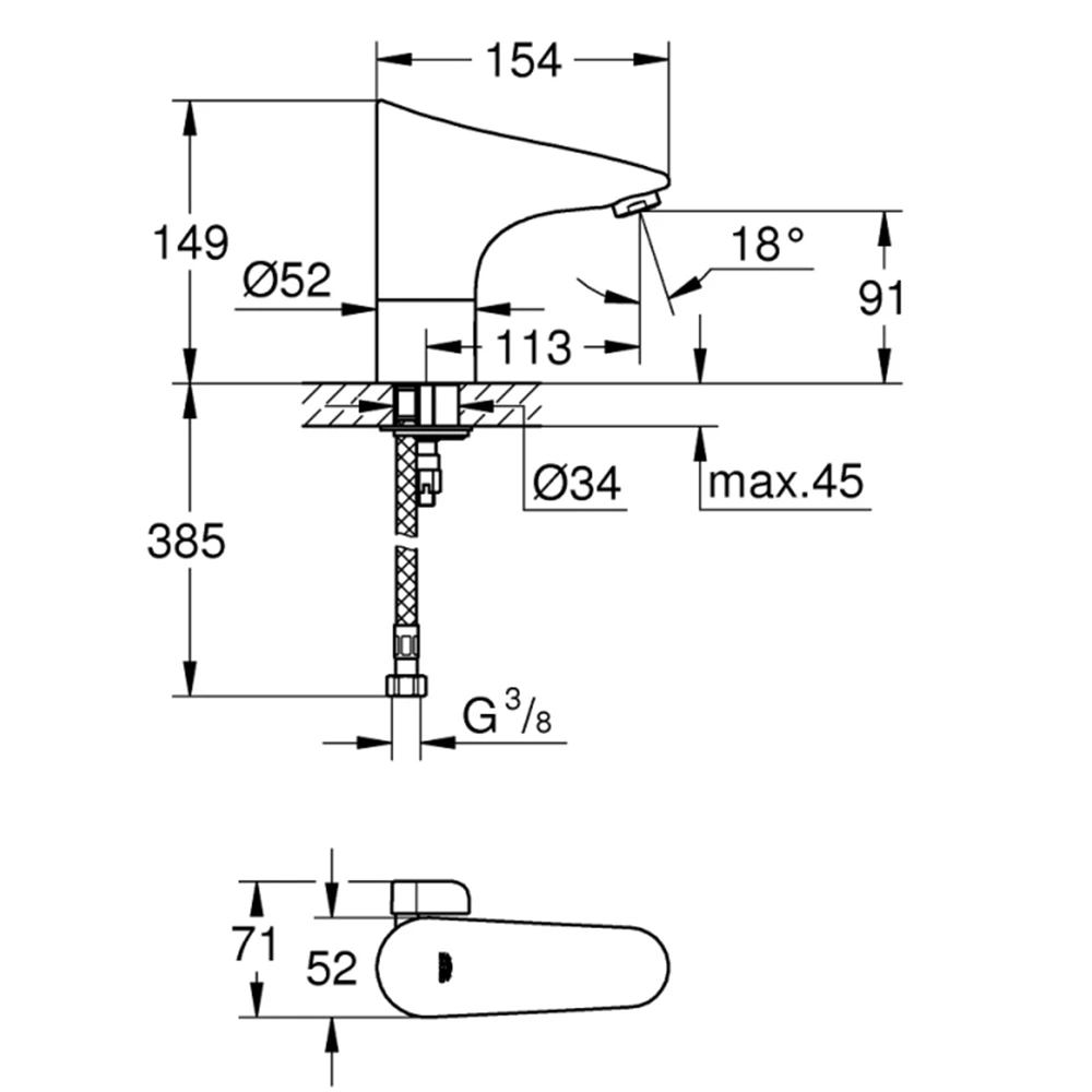 Grohe Europlus E Çift Su Girişli Ayarlanabilir Sıcaklık Sınırlayıcısı Fotoselli Lavabo Bataryası - 36207001 2